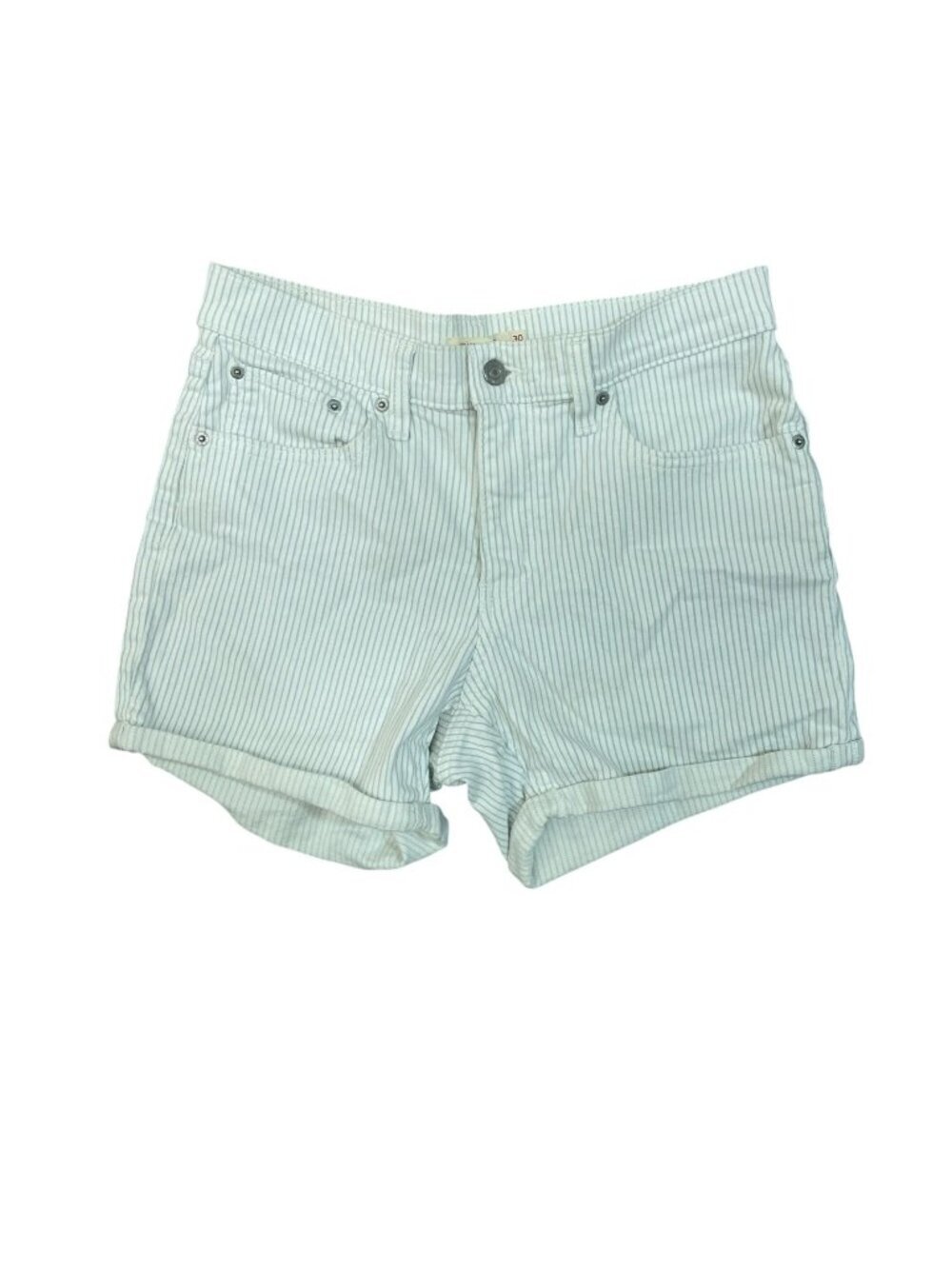 Levi's Women's 30 Mid Striped Cotton Blend Jean Shorts White Blue B1500